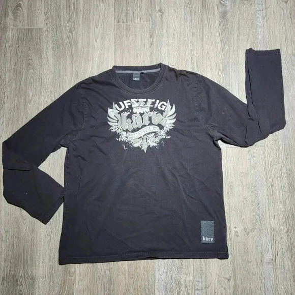 Vintage Y2K Black Karv brown / dark grey embroidered long sleeved crewneck shirt - Picture 6 of 16